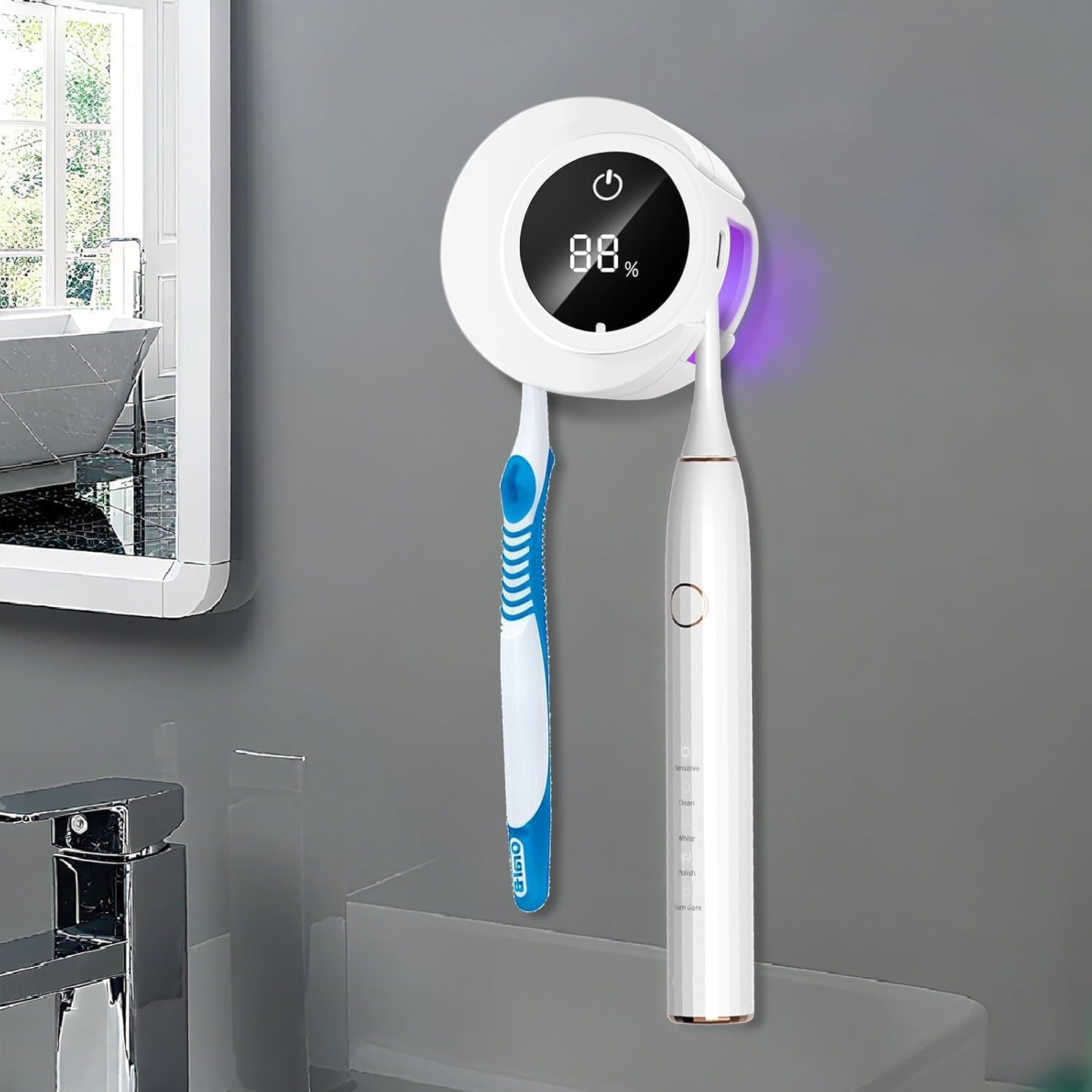 Toothbrush Sanitizer - Wall Mounted Toothbrush Holder LED Smart Screen with Auto Inductive Open/Close Cover for Bathroom Wall-Mounted (White) - Image 2