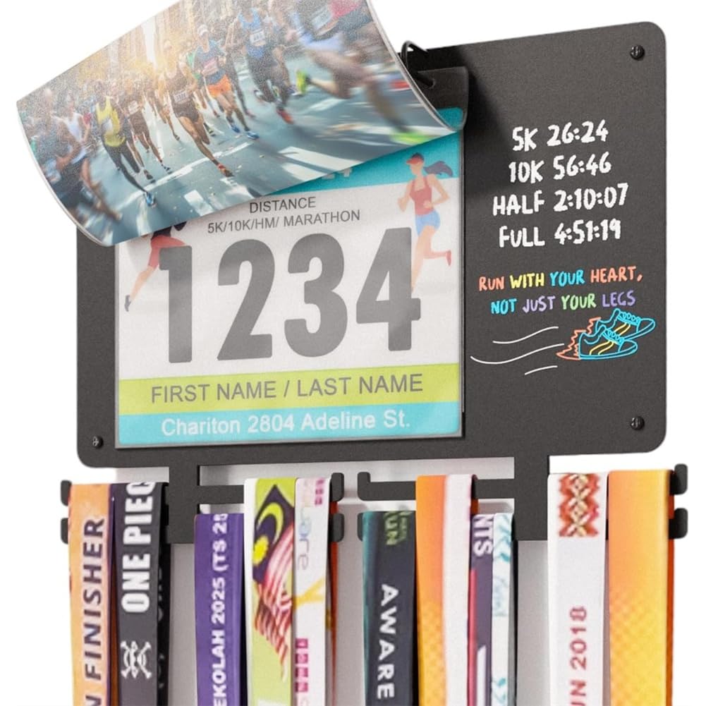 Soporte para Medallas y Fotos para Corredores de Maratón, 36 Medallas y 80 Dorsales