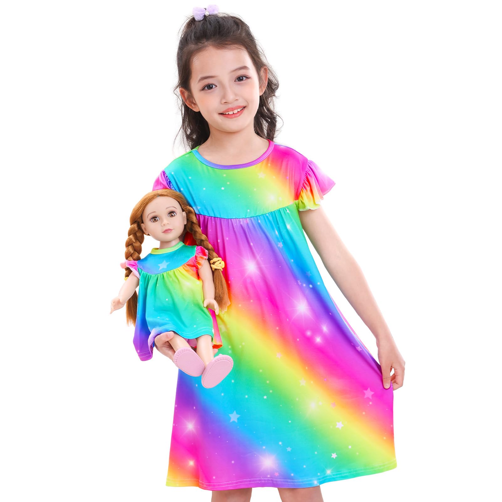 ICOSY Matching Doll & Girls Nightgowns Clothes Girls Pajamas Sleepwear Outfit for Kids and 18" Girl Doll