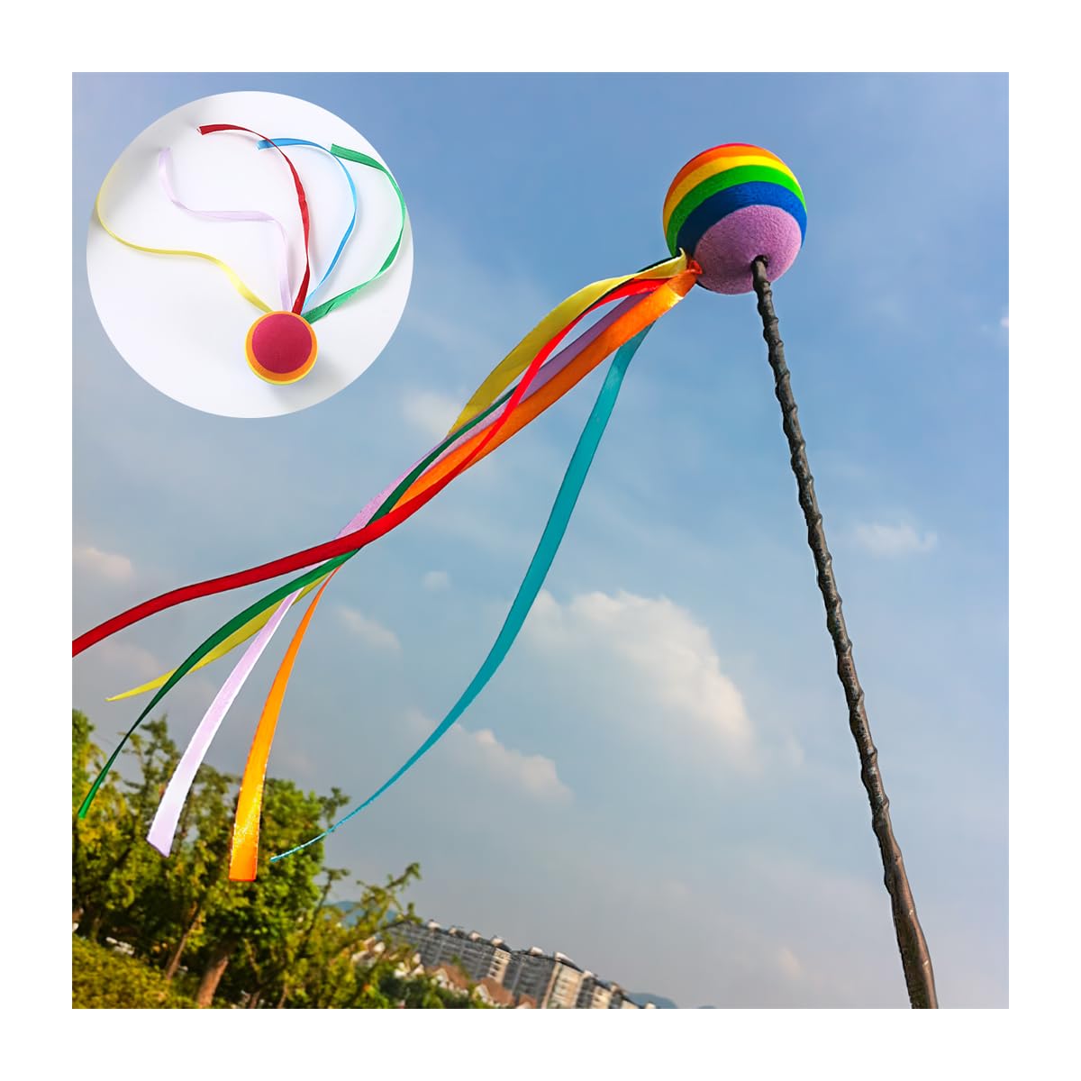 JNNJ 2 Pezzi Antenna Per Auto a Nastro Lungo, Auto Colorato Lungo Nastro Arcobaleno Palla Antenna, Decorazione Ape Antenna Universale Topper Decorazioni, Decorazioni Per Antenne Per Veicoli In Stile