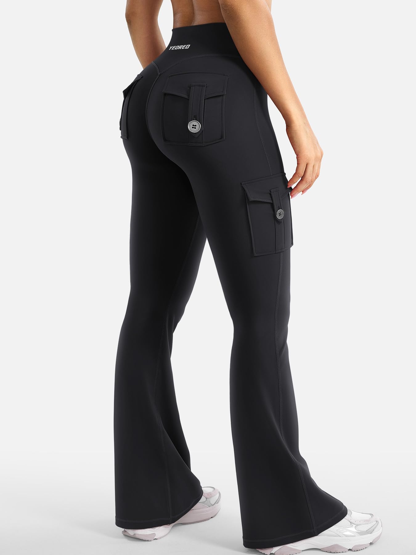 YEOREO CoreFlex Legging invisible Scrunch Flare avec 4 poches pour femme | Pantalon taille haute, pantalon d'entraînement, sans couture, push-up, opaque, yoga, gym, fessier, sport