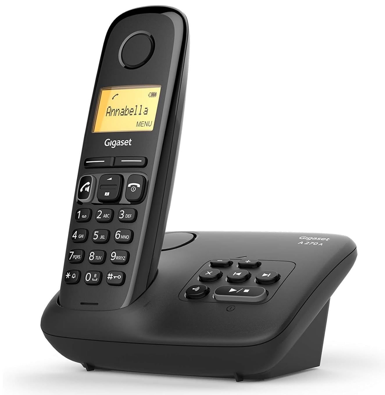 Gigaset A270A - Telefono Portatile con Segreteria - Vivavoce - Display Grafico - cordless semplice da usare, Nero [Versione Italiana]