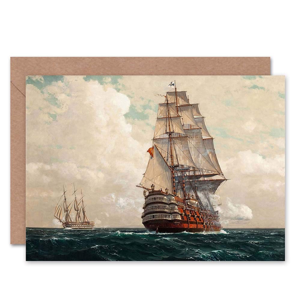 Wee Blue Coo Blue Wee Coo Painting Seascape Naval Diemer Ship At Sea Art Greetings Card