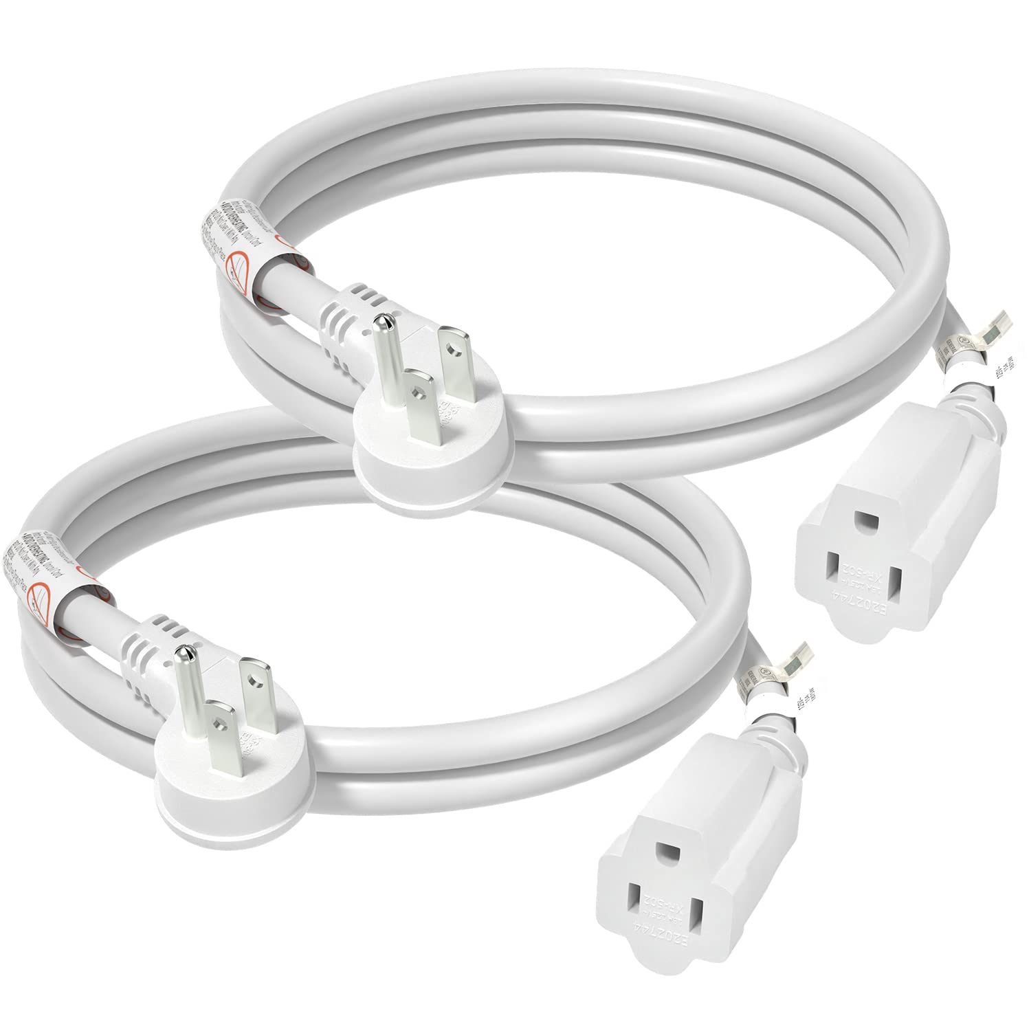 FIRMERST 1875W Flat Plug Extension Cord 3 Feet 14 AWG 15A White, 2 Packs