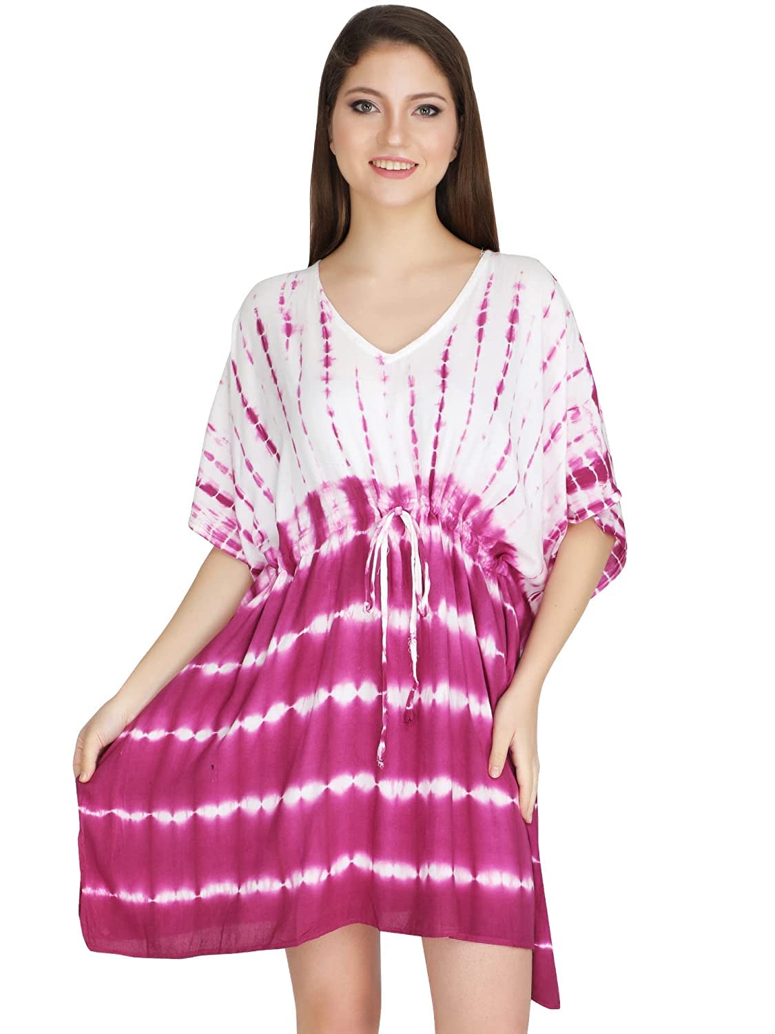 UkalWomen' s and Girl's Solid V-Neck Beach Bikini Cover Up Swimsuit Bathing Suit Beach Dress (Small, Pink)