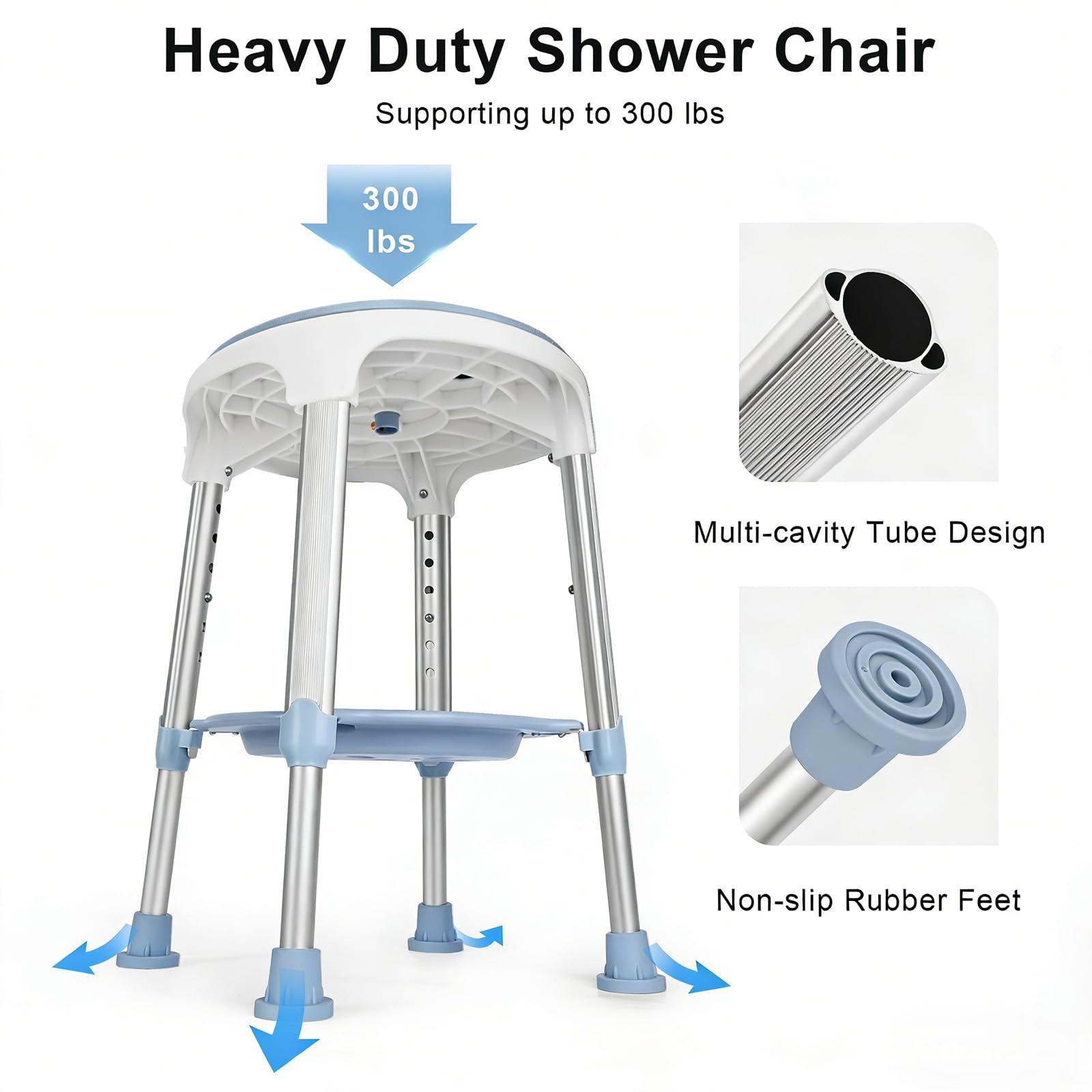 Taburete de Ducha con Altura Regulable de 42 a 54 cm y Giratorio 360°, Antideslizante, con práctica Superficie de Aluminio y plástico para Personas Mayores, Mayores, Embarazadas