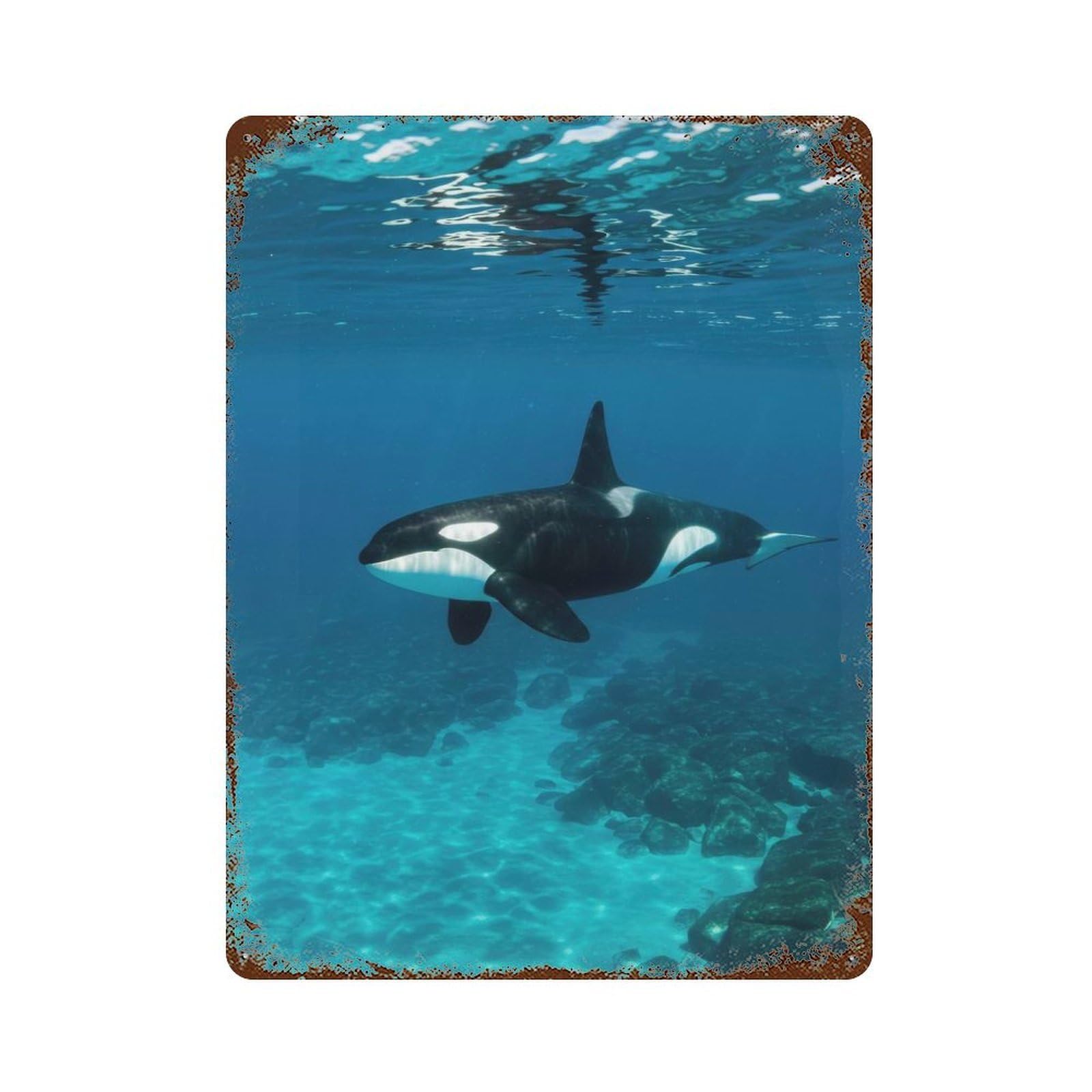 Retro Metal Sign Orca Underwater 15.7"x11.8", Retro Wall Decor for Living Room, Hallway And Home Decor