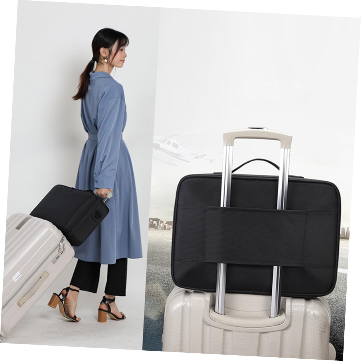 Healeved Astuccio da Viaggio per Trucco Oxford Nero Manico, Design a Griglie, Custodia Cosmetica Portatile Facile da Trasportare e Protettiva per Organizzare i Prodotti Make Up