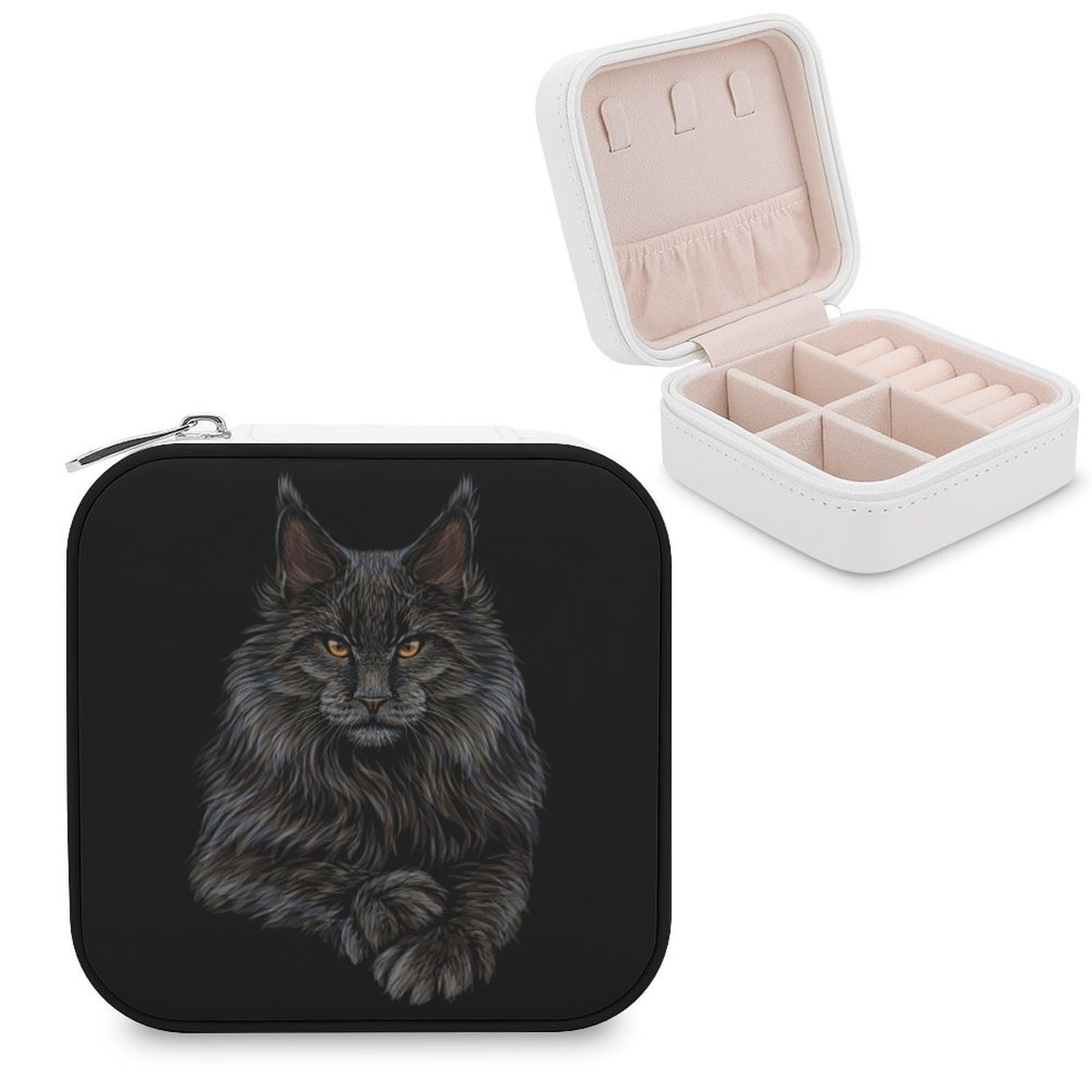 CUTJMDNGH Maine Coon Cat Portrait on Black Jewelry Box for Women Jewellery Case Organizer Storage Boxes Craft