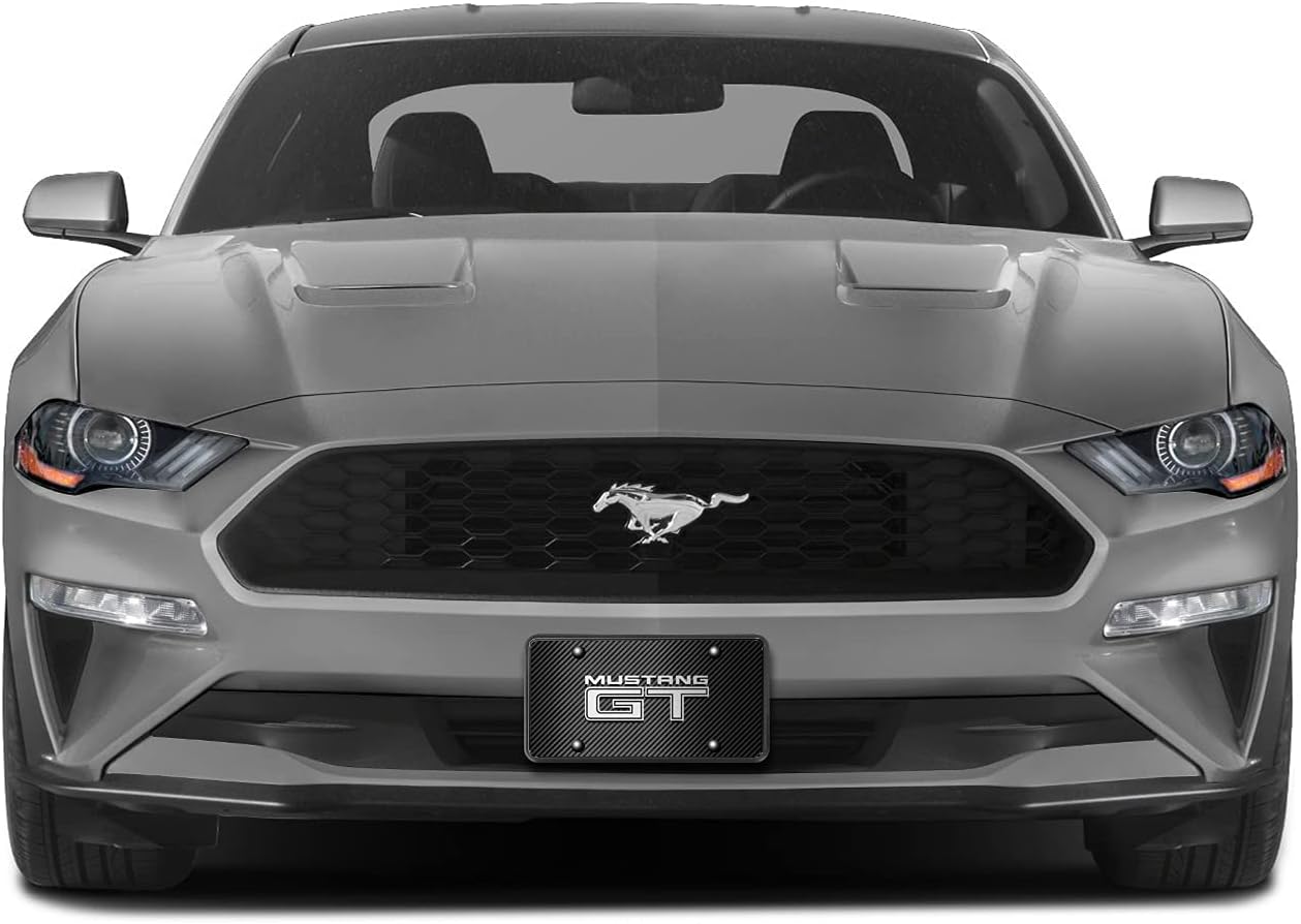 iPick Image for Ford Mustang GT 3D Logo Black Carbon Fiber Patten Stainless Steel License Plate - Official Licensed