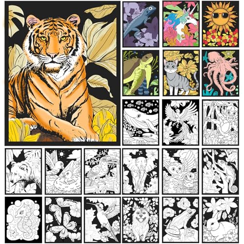 HOTPLACY 48 Pcs 24 Style Fuzzy Velvet Coloring Posters Animal Fuzzy Posters