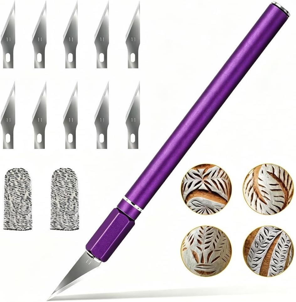 Upgraded Bread Lame with 10 Blades - Professional sourdough Scoring Tool for bread scoring tool Safety Cover & Ergonomic Handle - Premium Bread Scoring Knife for Artisan Bread Making (1, Purple)
