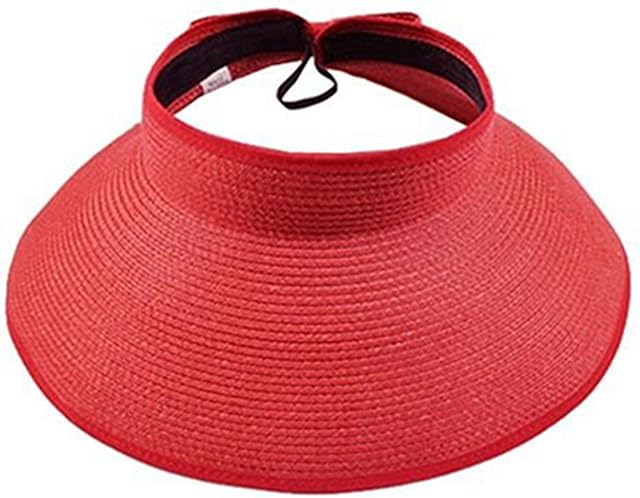 ZHOUBA Women's Summer Wide Brim Roll Up Foldable Sun Beach Straw Braid Visor Sun Hat