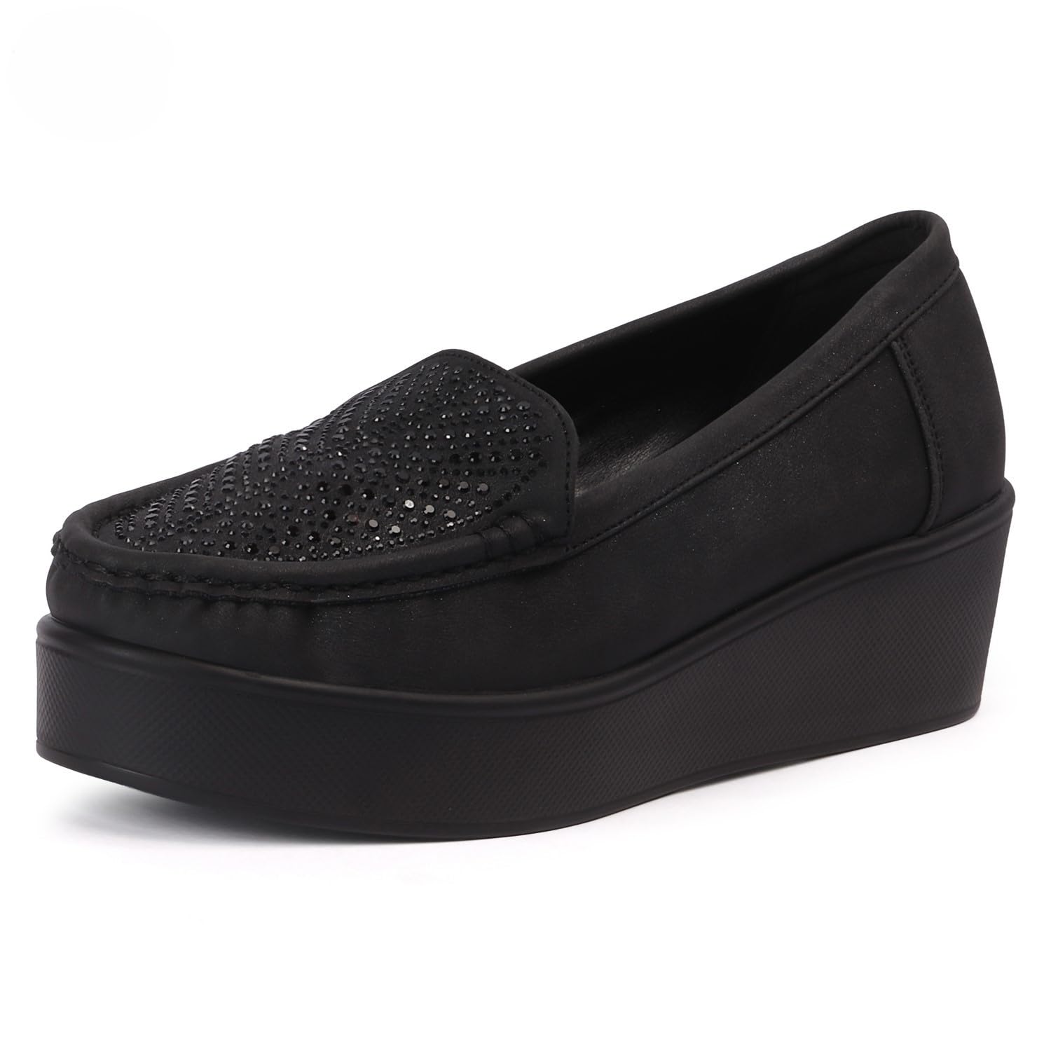 Women’s Platform PU Sole Loafers | Ultra Lightweight I Stylish Slip-On Casual Shoes with Metal Buckle | Comfortable Everyday Mocassins Ballet I for Casual Office Formal Wear LBLF908-image-46