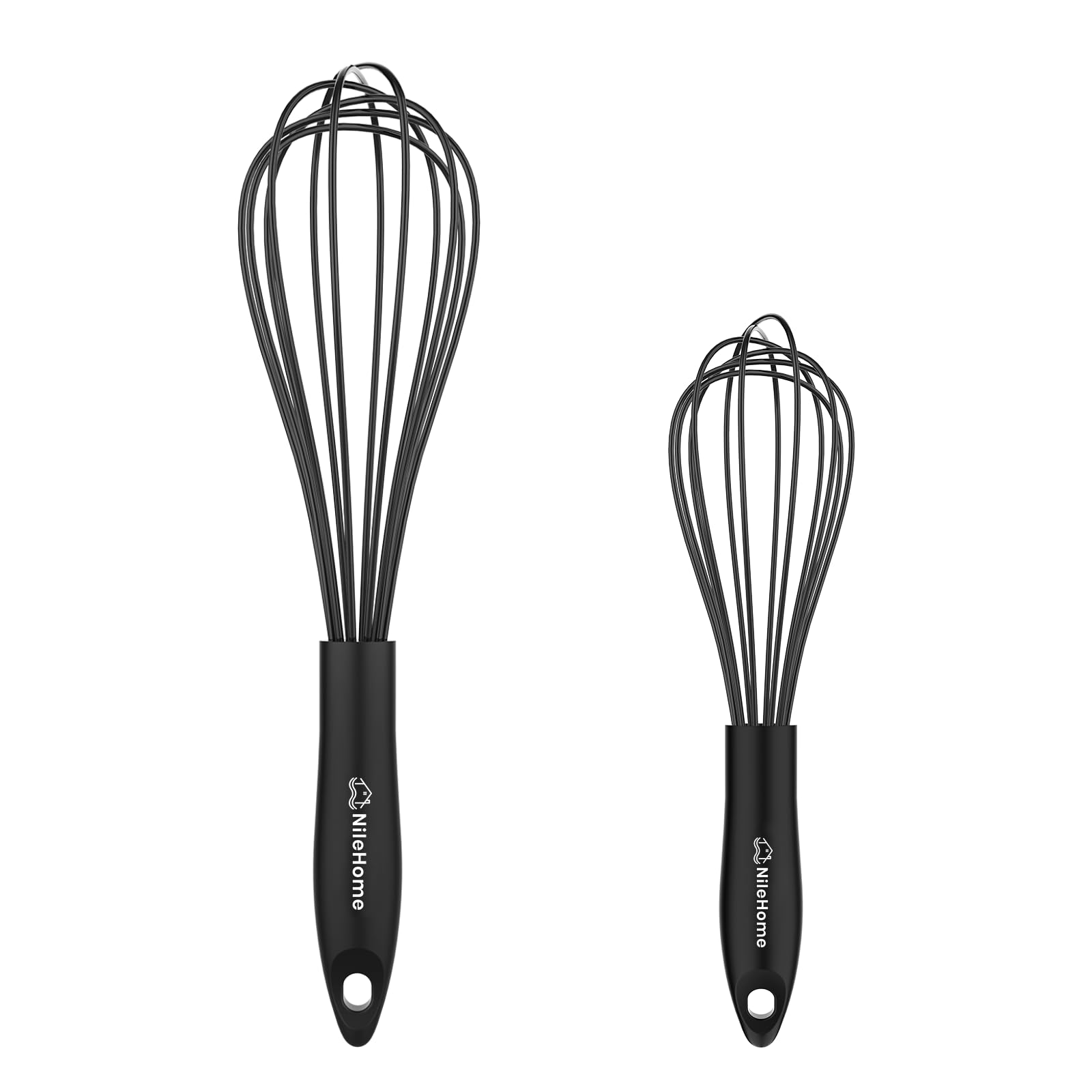 Silicone Whisk Set 8" 10" Kitchen Whisk Black,2-pack
