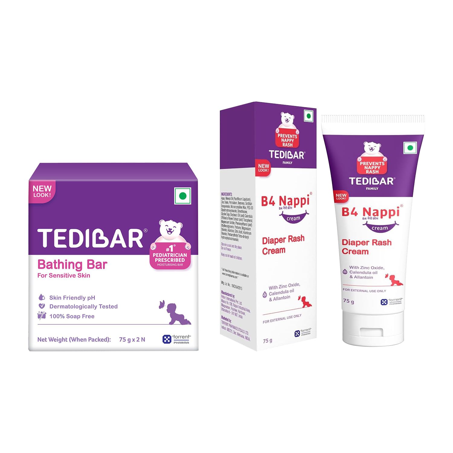 Tedibar Moisturising Baby Bathing Bar 75g (Pack of 3) 100% Soap Free No. 1* Pediatrician Prescribed Moisturising Bar - By Torrent Pharma