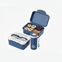 Kit Marmita 3 Peças 1.2L com Copo 300ml - Compartimentos Removíveis Livre BPA - Conjunto Portátil Completo Trabalho Azul