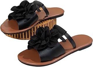 LTHTX Women's Flower Flat Sandals, Floral Slip on Soft Sole Beach Sandals Elegant Cute Vacation Slides Sandal for Wedding