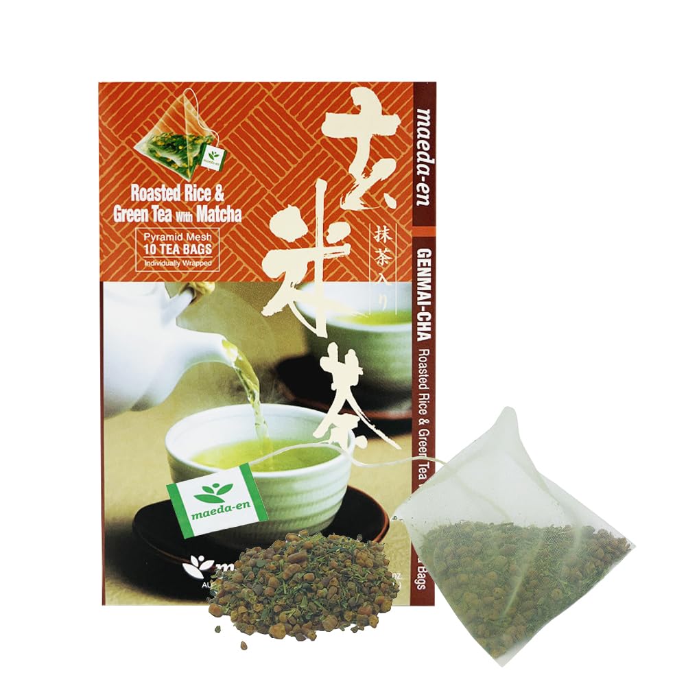 MAEDA-EN Premium Genmai-cha Roasted Rice Green Tea with Matcha 10 Tea Bags Japanese Origin Green Tea Leaves Individually