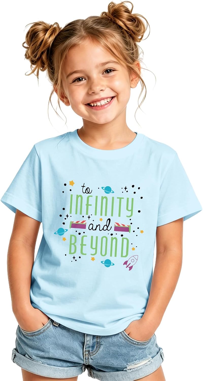 to Infinity and Beyond Shirts for Girls Cartoon Graphic Cute T Shirts Funny Letter Print Tees Tops for Kids