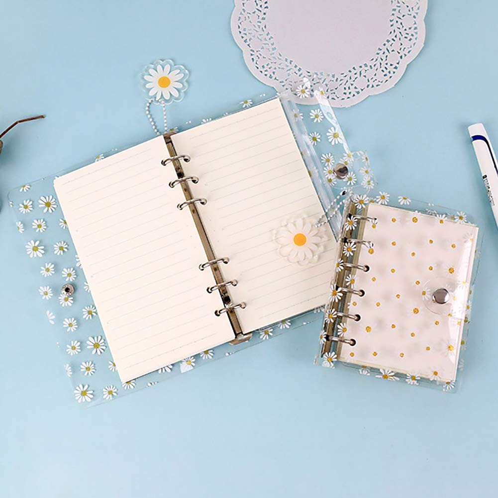 JIHUOO A6 Gänseblümchen Klar Ringbuchordner Ringbuchhülle Ringbuch Notizbuch Hülle Binder Abdeckung mit Schnappen
