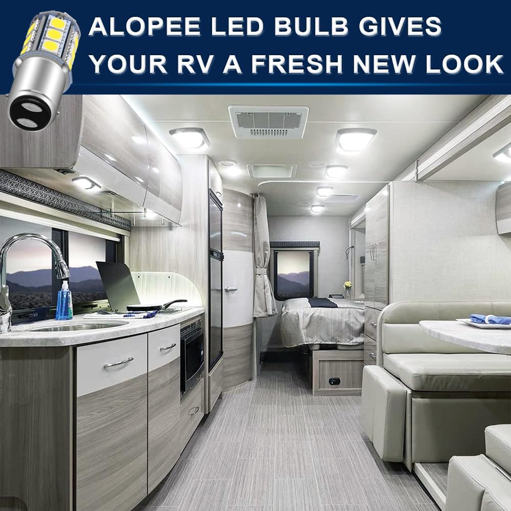 Alopee 12pcs 1142 LED Bulb DC 12 Volt 1076 LED Bulb for RV Bright White 1004 LED Bulb Double Contact Bayonet Socket RV Camper Lights Trailer Boat Lights 5050 18SMD