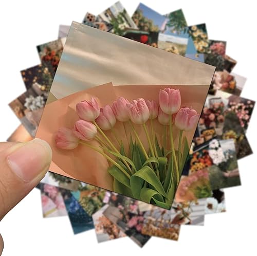 Miniatura 4 de 52 pegatinas de flores de arte retro para álbumes de recortes, para computadora, guitarra, monopatín, diario, impermeable, para niños, jóvenes,