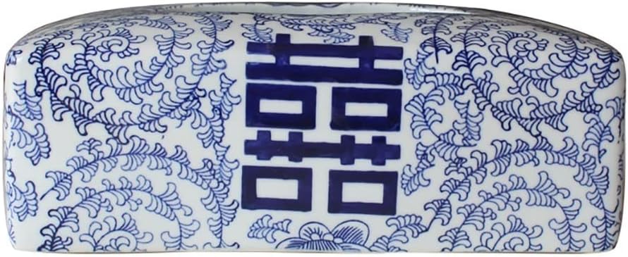 New Chinese Blue And White Ceramic Tissue Box Cover, Rectangle Porcelain Napkin Paper Holder Facial Tissue Holder Decorative For Bathroom, Kitchen And Office