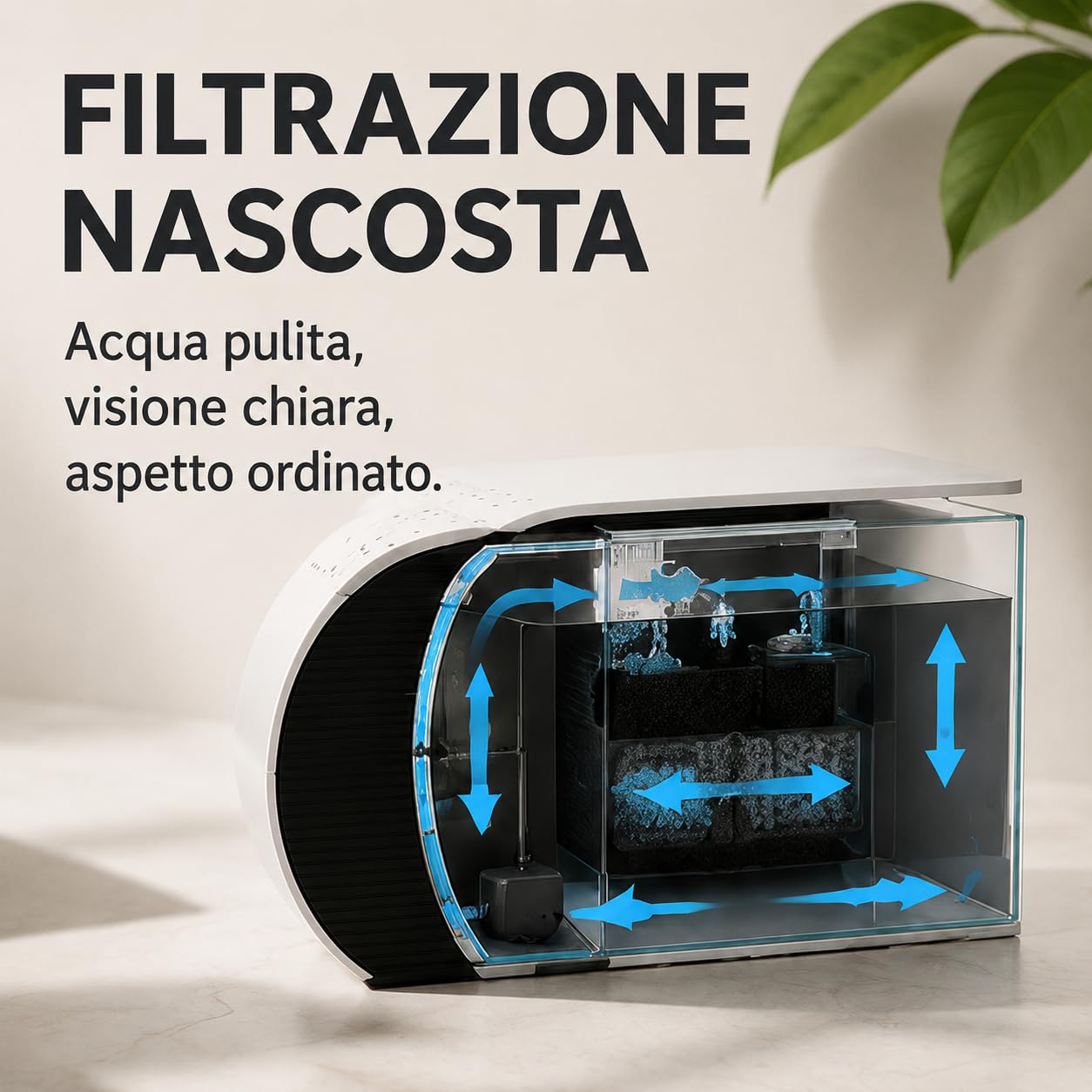 Acquario con illuminazione a LED e pompa d'acqua, capacità per pesci ornamentali, granchi, piante, ideale per soggiorno, camera da letto, ufficio, decorazione