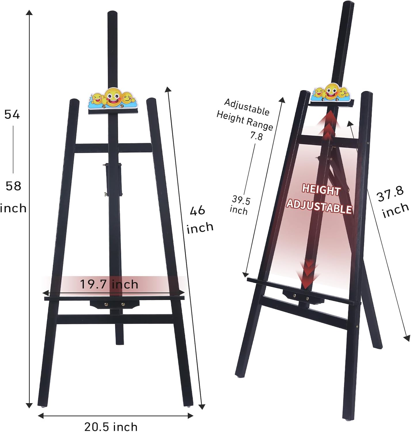 Black Wooden Easel Stand for Sign, 47" Adjustable Painting & Display Easel for Adults, Beginners and Students - Folding Portable Artist Easel for Canvas, Wedding, Poster