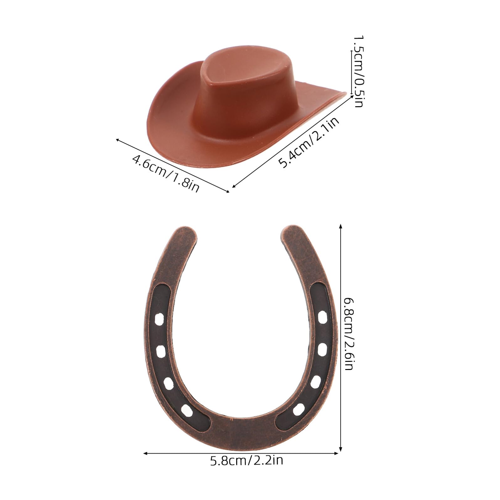 Juego de Decoraciones para Fiestas del Oeste 12 Herraduras de Plástico Pequeñas y 12 Mini Sombreros de Vaquero, Adornos para Cumpleaños y Celebraciones Temáticas, Decoración Ligera