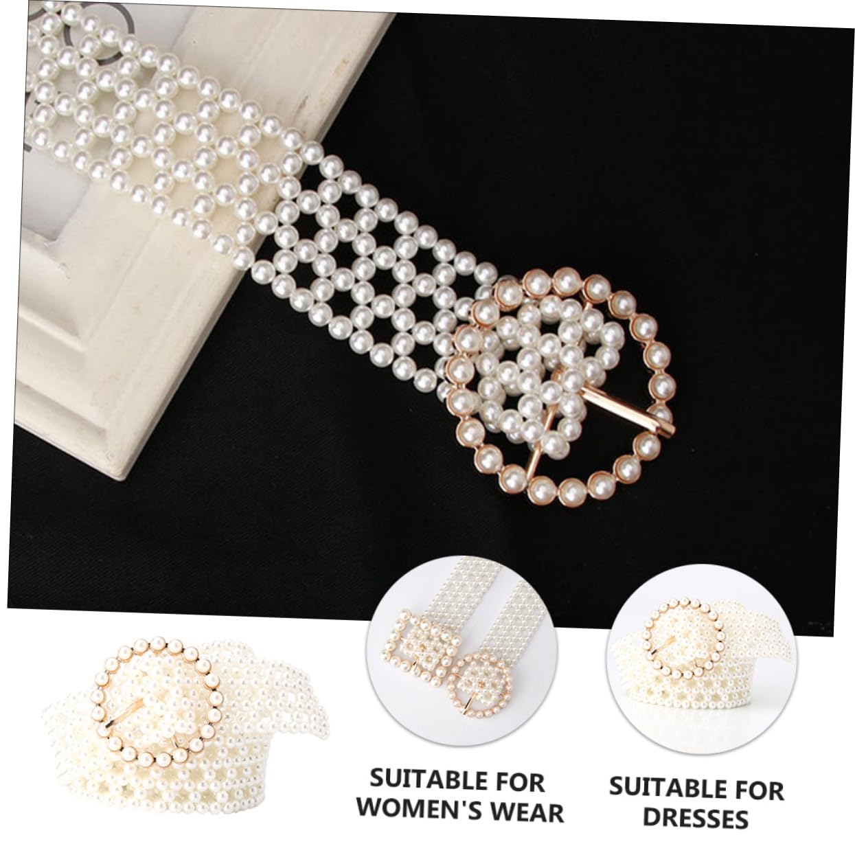 2piezas Cinturón Elástico De Mujer Cuentas De Perlas Diseño Elegante y Atractivo Para Vestidos y Ocasiones Especiales