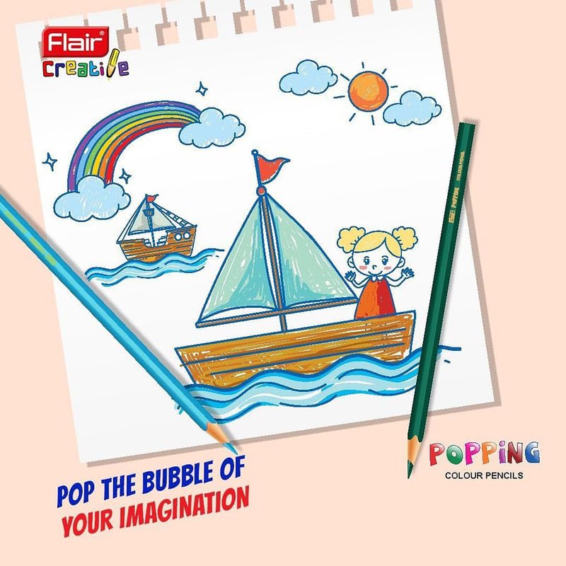 Image of Flair Creative Series 10 Vibrant Colorful Shades Hotline Fineliner & 12 Shades Color Pencil With Built In Sharpener & Eraser Combo|For Drawing,Mandala,Sketching,Doodling,Journal,Coloring, Multicolor