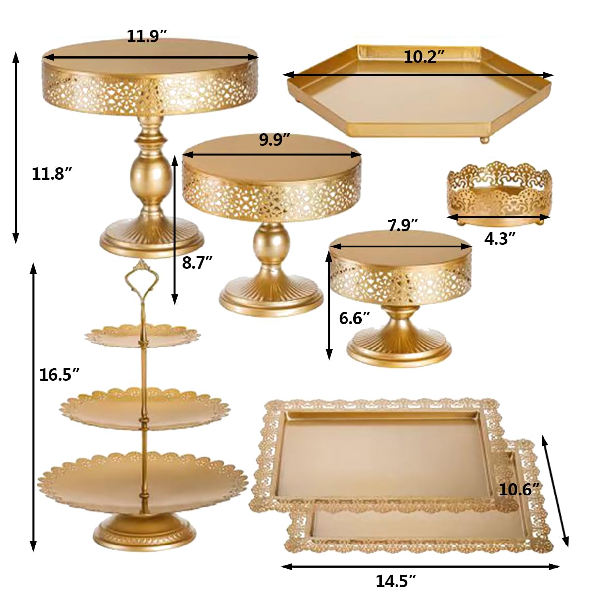 Voittozege 10 Pcs Gold Cake Stand Set, Metal Cupcake Holder Dessert Table Stands and Trays, Pastry Candy Fruits Serving Plate Display for Christmas, Wedding, Birthday, Anniversary