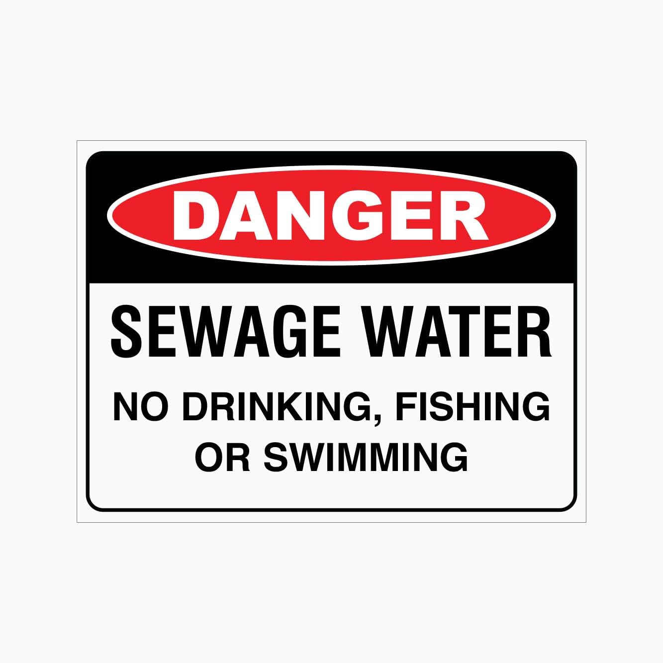 DANGER SEWAGE WATER NO DRINKING, FISHING OR SWIMMING Sign, 12x8 Inch Metal Tin Sign, Multi-Rule Warning for Sewage Water Zones