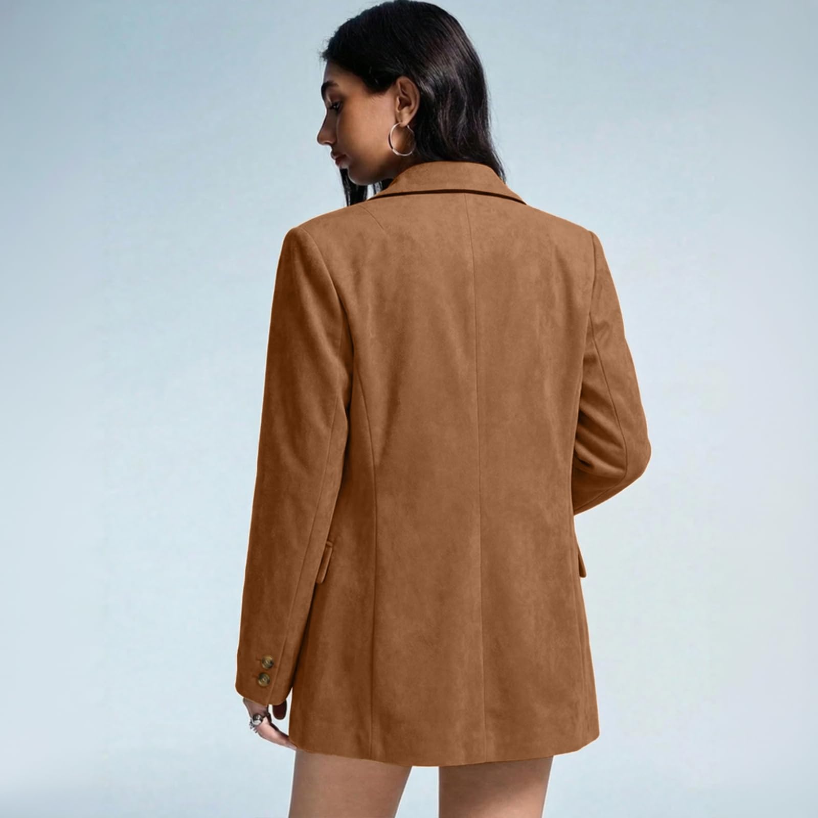 Generisch Wildleder Blazer Damen Elegant Wildlederjacke Mit Knöpfen Mantel