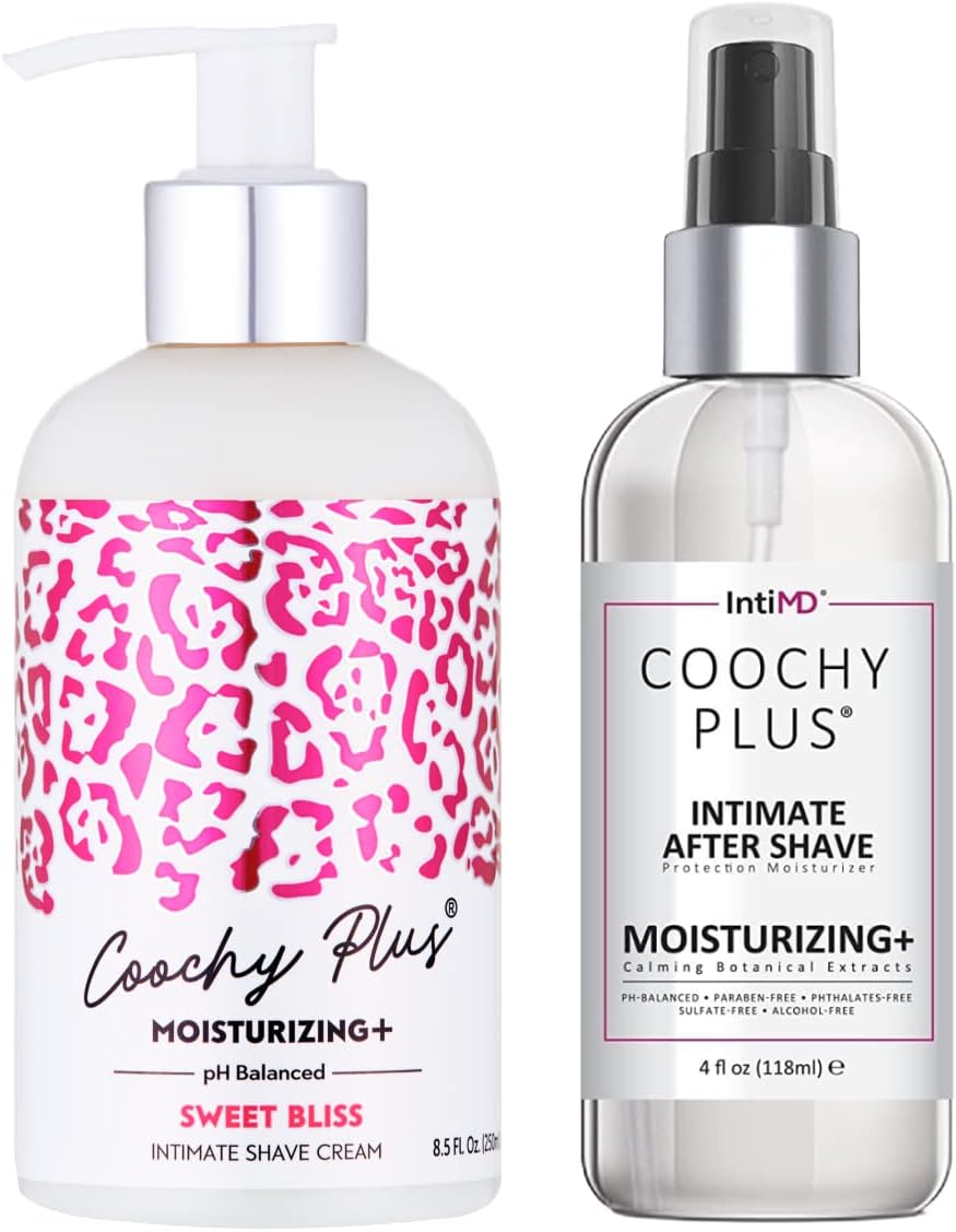 IntiMD Coochy Plus Intimate Shaving Complete Kit - Sweet Bliss & Organic After Shave Protection Soothing Moisturizer Mist - Antioxidant Formula Prevents Razor Burns, Itchiness & Ingrown Hair