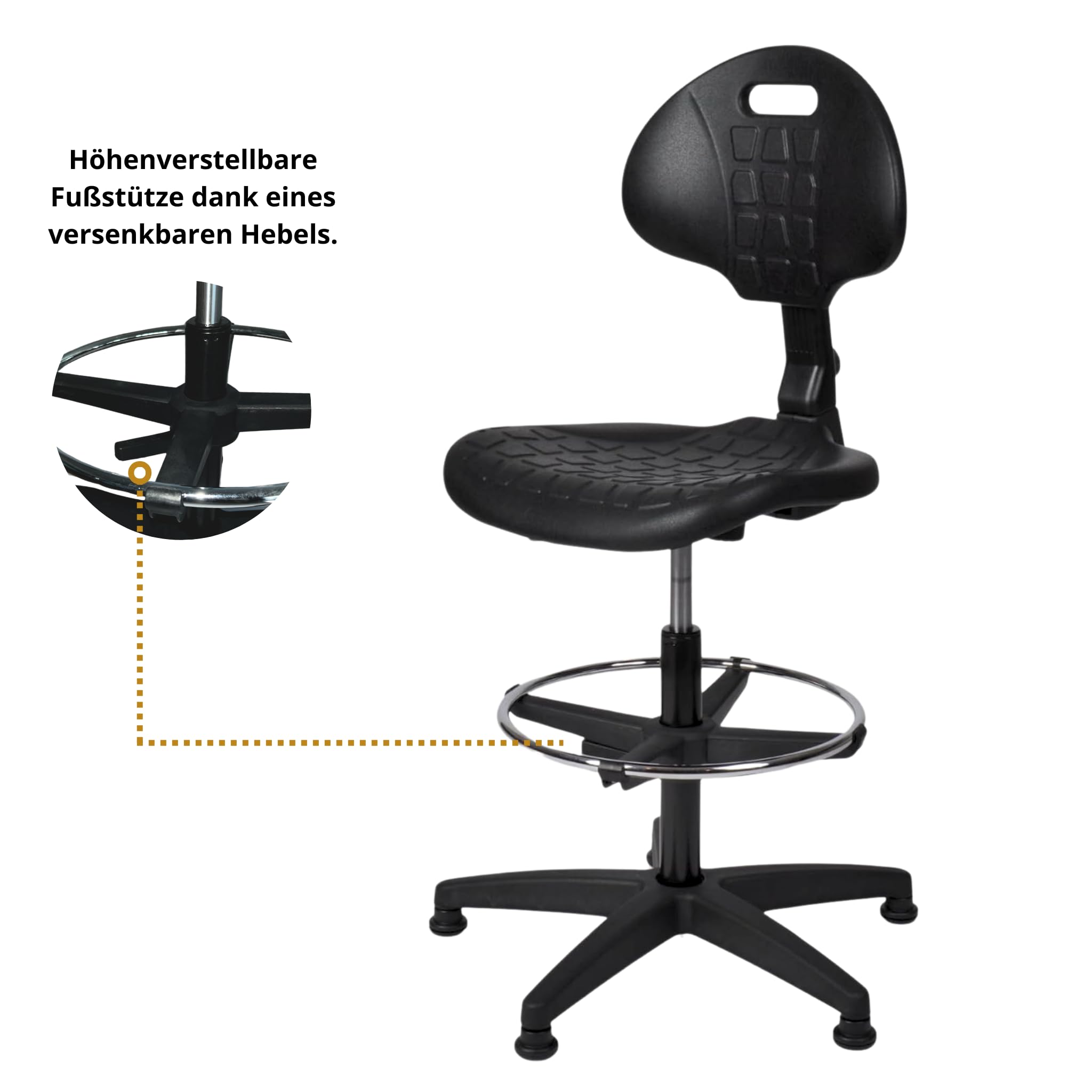 Topsit IND000112 Sedia da lavoro in poliuretano, sedia da lavoro ergonomica, sedia da laboratorio, regolabile in altezza e facile da pulire, base stabile con piedi e piedi in metallo.