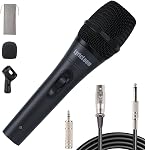 LyricLoom Professional XLR Microphone Wired Set, Metal Vocal Dynamic Microphone with 16.4 XLR Male to Female Cable, Mic with Switch Set. Corded Microphone for Karaoke, Speaker, Singing, Recording