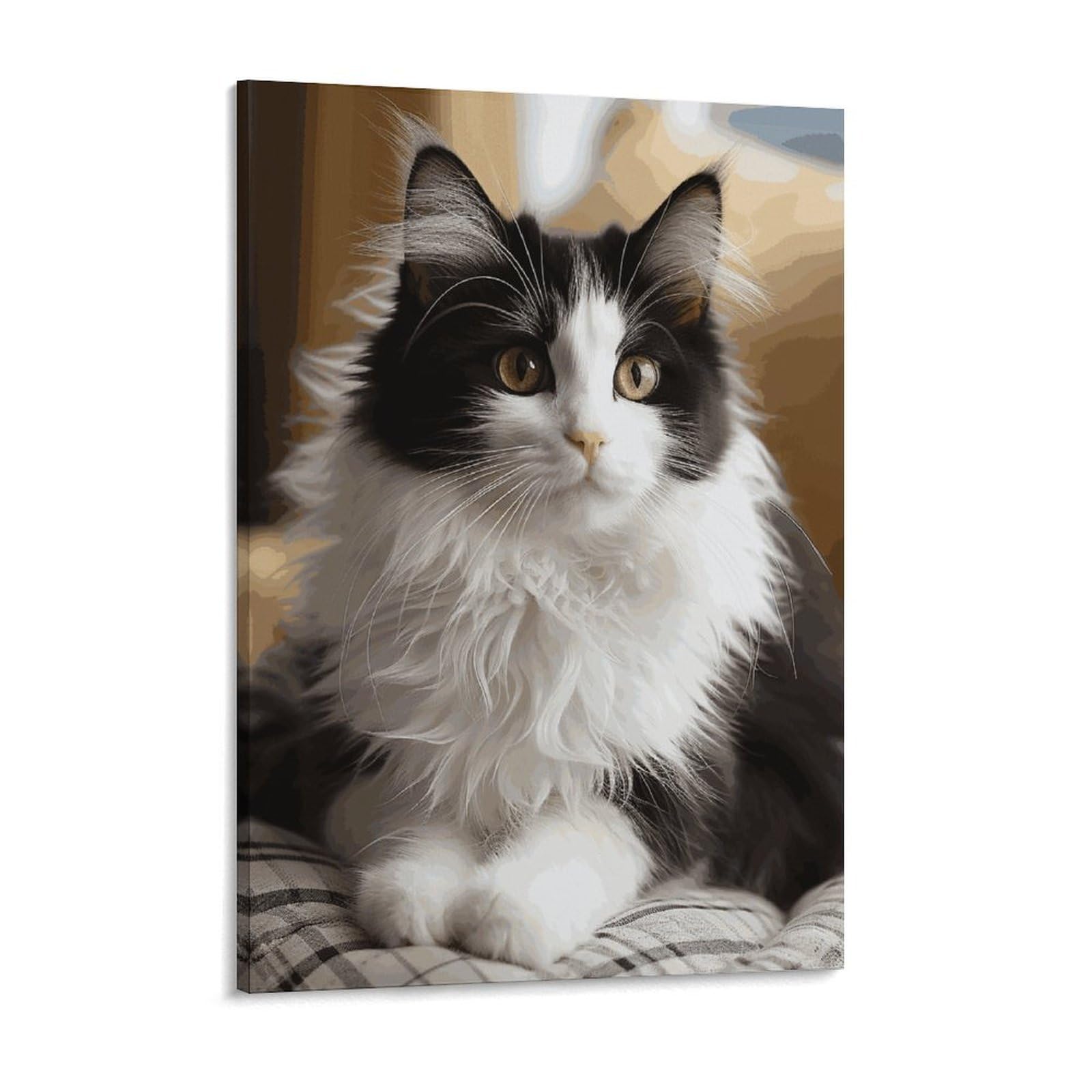 White And Black Kitten Sitting Canvas Wall Art for Bedroom 18x24inch Canvas Prints Artwork for Walls Modern Picture Artwork Painting for Living Room Aesthetic Wall Paintings for Bathroom Kitc