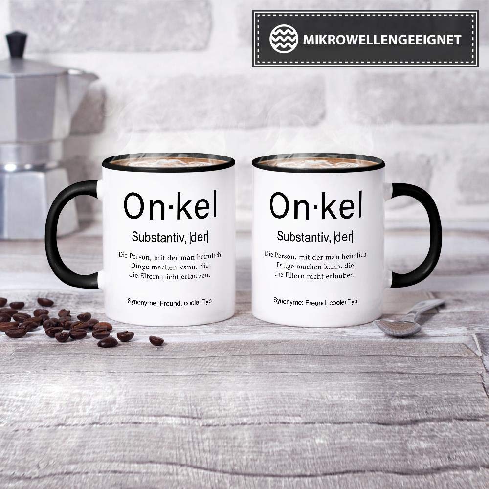 Tassendruck Motivtasse "Definition Onkel" – Mit Schwarzem Henkel, Spülmaschinenfest, Personalisiertes Geschenk
