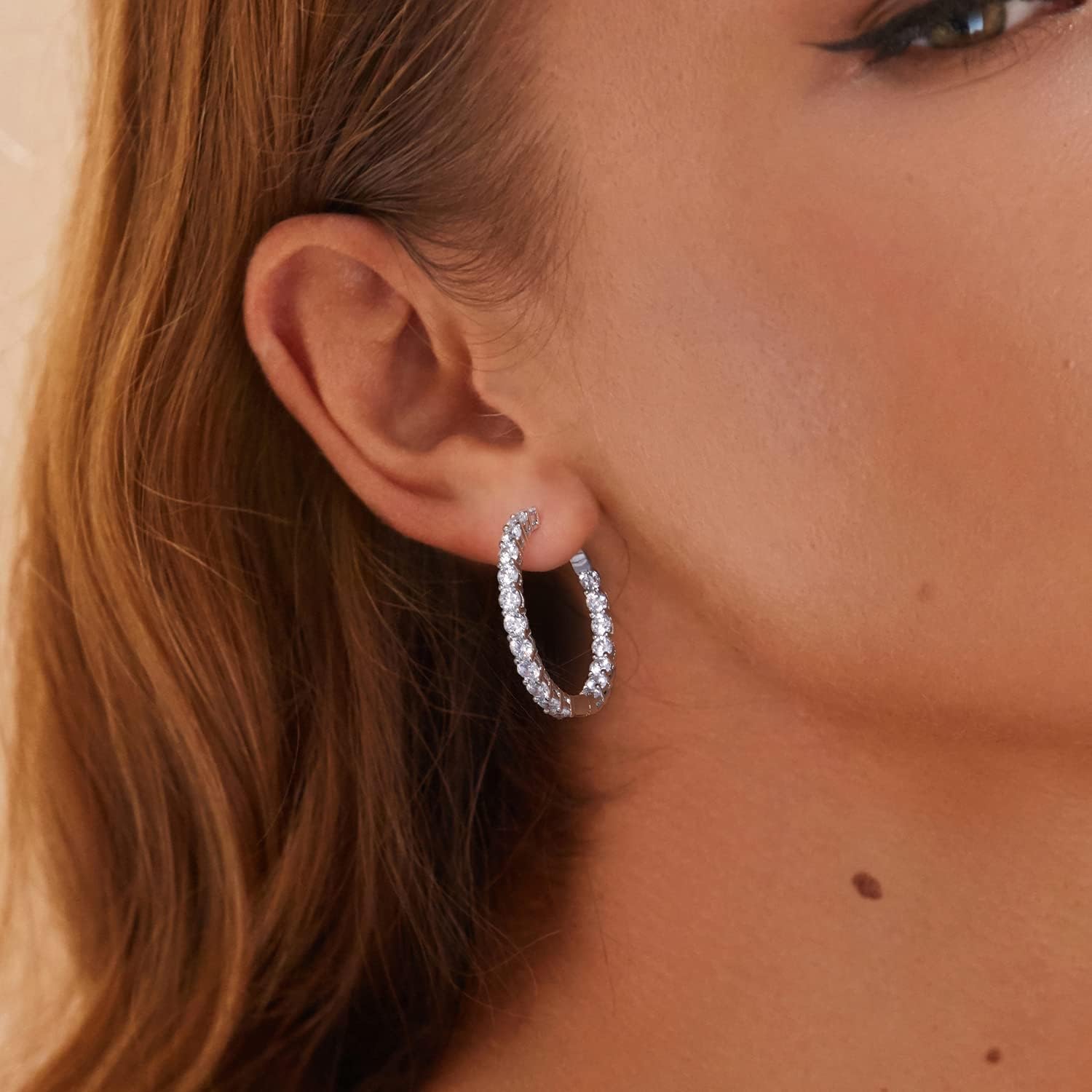 Gold Hoop Earrings for Women 14K Gold Plated Cubic Zirconia Hoop Earrings for Women 30mm Diamond Hoop Earrings Valentine's Day Mother's Day Birthday Jewelry Gift for Women - Image 3