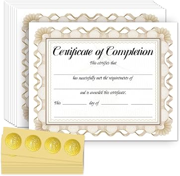 30 Pcs Floral Border Certificate of Achievement Completion Award Recognition Paper with 32 Pcs Gold Foil Stickers, 20 x 25 cm Blank Preschool Kindergarten Diploma Graduation Certificate
