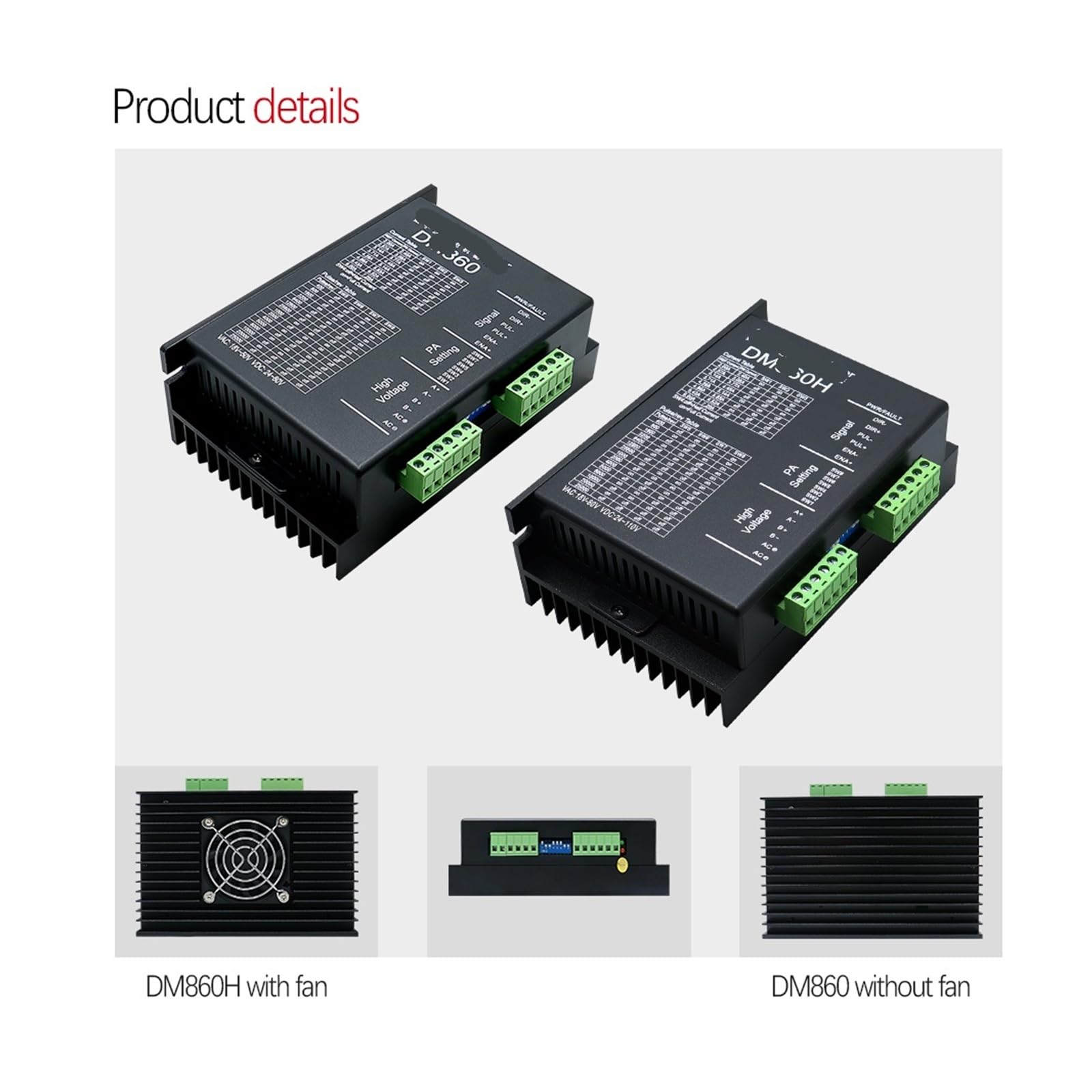 DM860H Motor paso a paso, DM860 AC18-80V o DC 24-110V 2A-7.2A Microstep Drive for controlador paso a paso nema 17(DM860H with Fan)