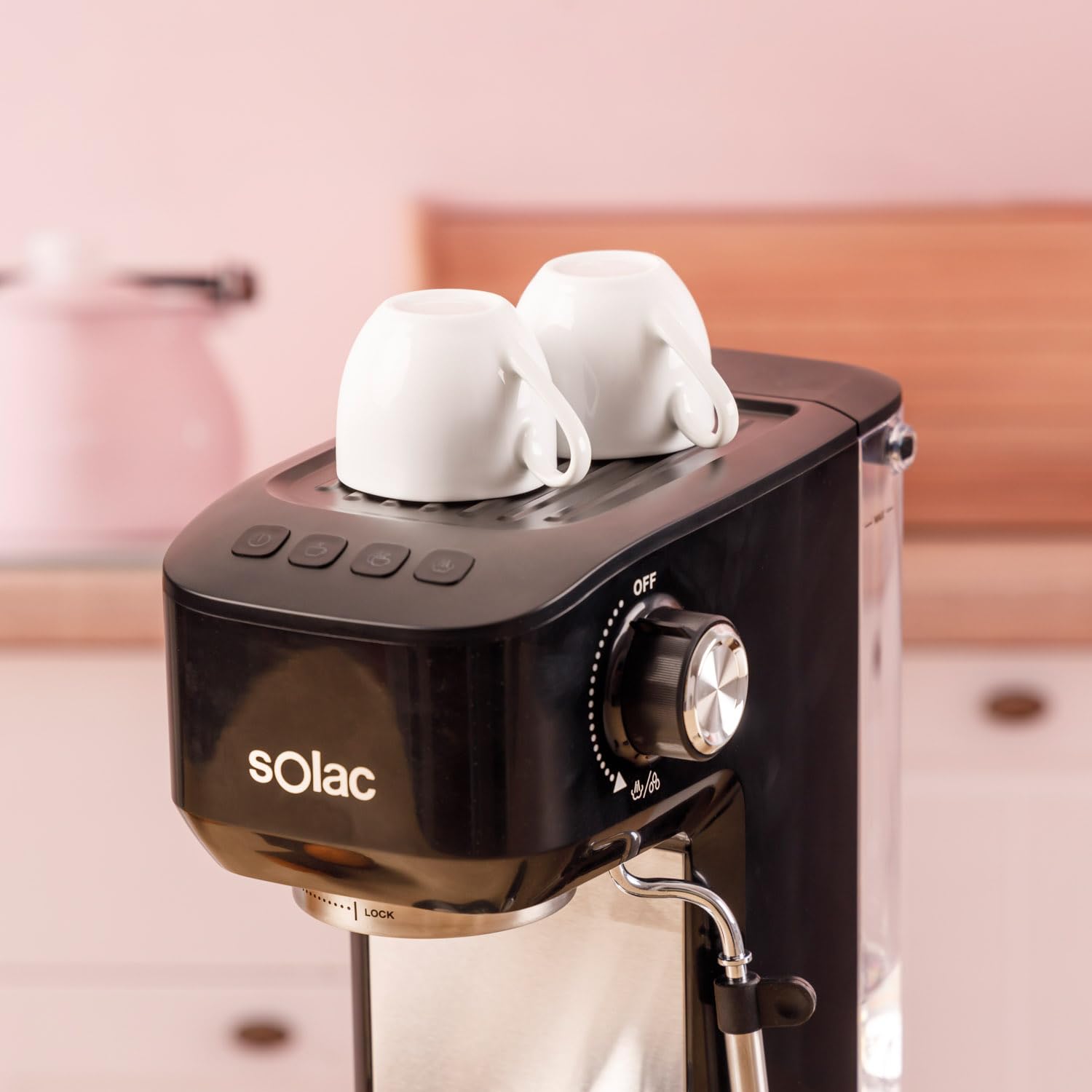 Solac Cafetera Espresso 20 Bar Taste Slim con Sistema Thermoblock y Vaporizador Profesional | Máquina de Café Compacta con Depósito 1,4 L, Programación de Cantidad y Espuma Cremosa Tipo Barista