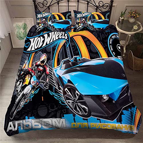 Parure De Lit 135x200cm Plusieurs Tailles Hot Wheels Voiture De Sport Housse De Couette 52% Coton Doux Confortable + 2 Taie d'oreiller 80x80cm (200 x 200 cm,Course 05) Cover