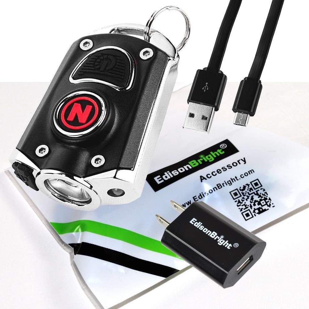 NEBO Mycro 400 Lumen USB Rechargeable Keychain/Key Ring Pocket Flashlight EDC 6714 with EdisonBright USB charging Adapter Bundle (Black)