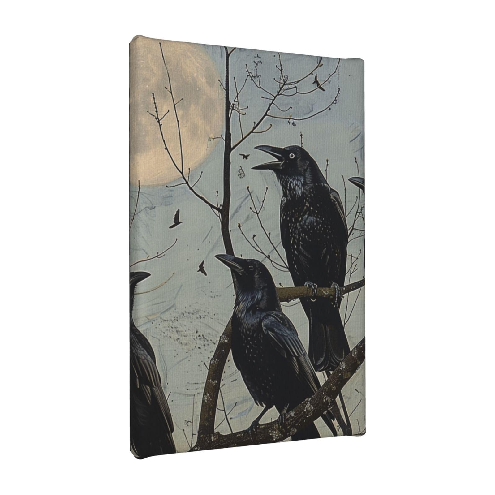 YKLJG Black Crow Birds Printed Wall Art Canvas Painting 20x30 CM Wooden Framed Picture Painting Artwork Prints for Bedroom Kitchen Home Office Decor