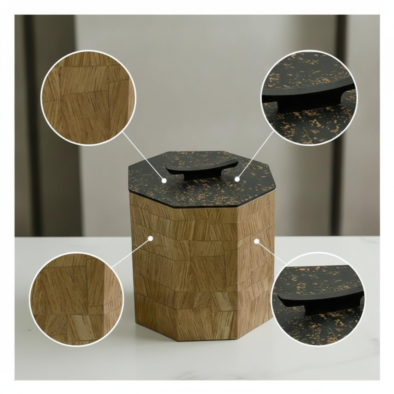 rockible Caja Madera con Tapa Compacto Caja Decorativa con Tapa Retro Joyero para Tocador, Escritorio, Serie Dorada - Madera Tibetana · Caja De Almacenamiento Octogonal Alta