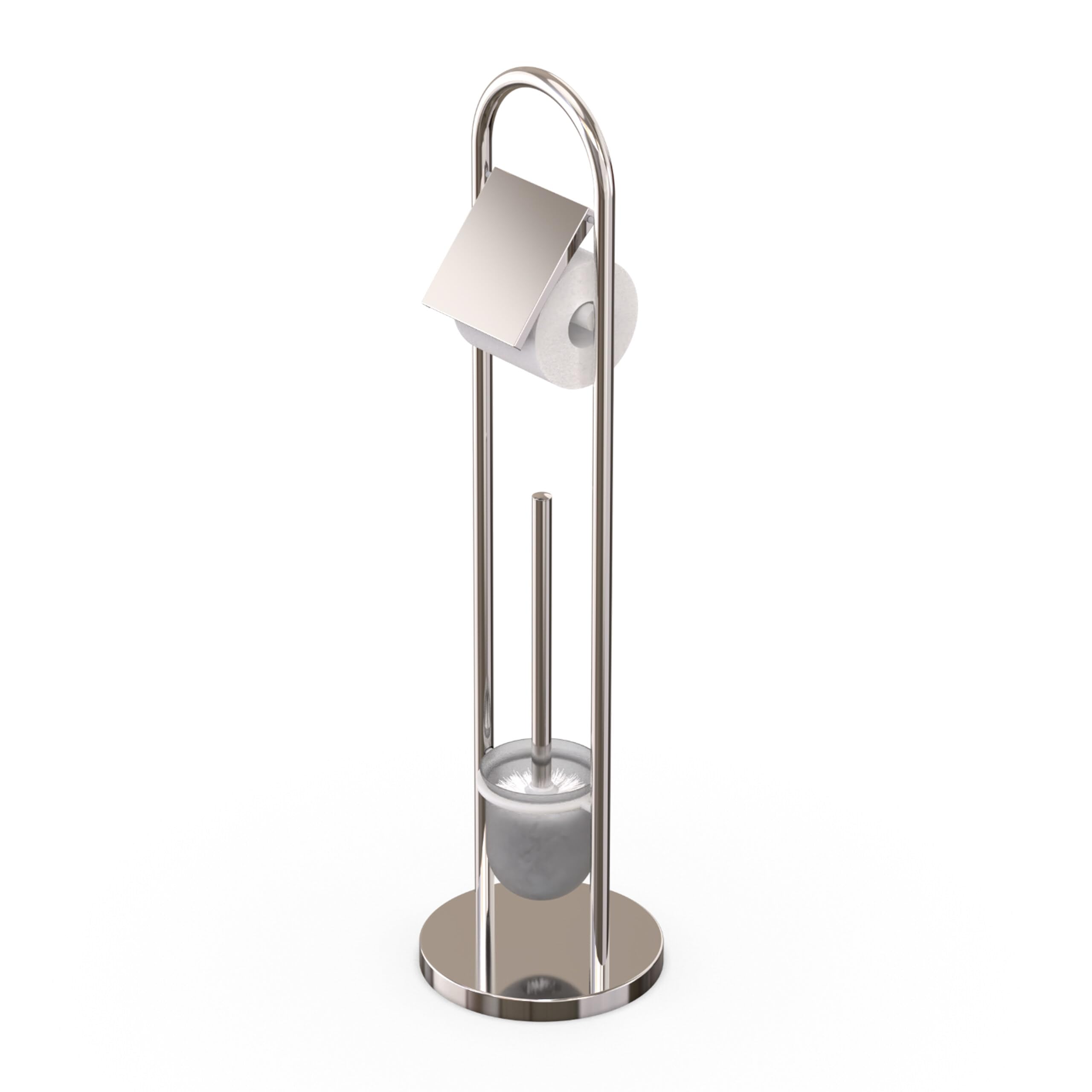 Relaxdays toilet set, stainless steel, HxD: 79 x 22 cm, freestanding toilet paper holder, toilet brush, silver